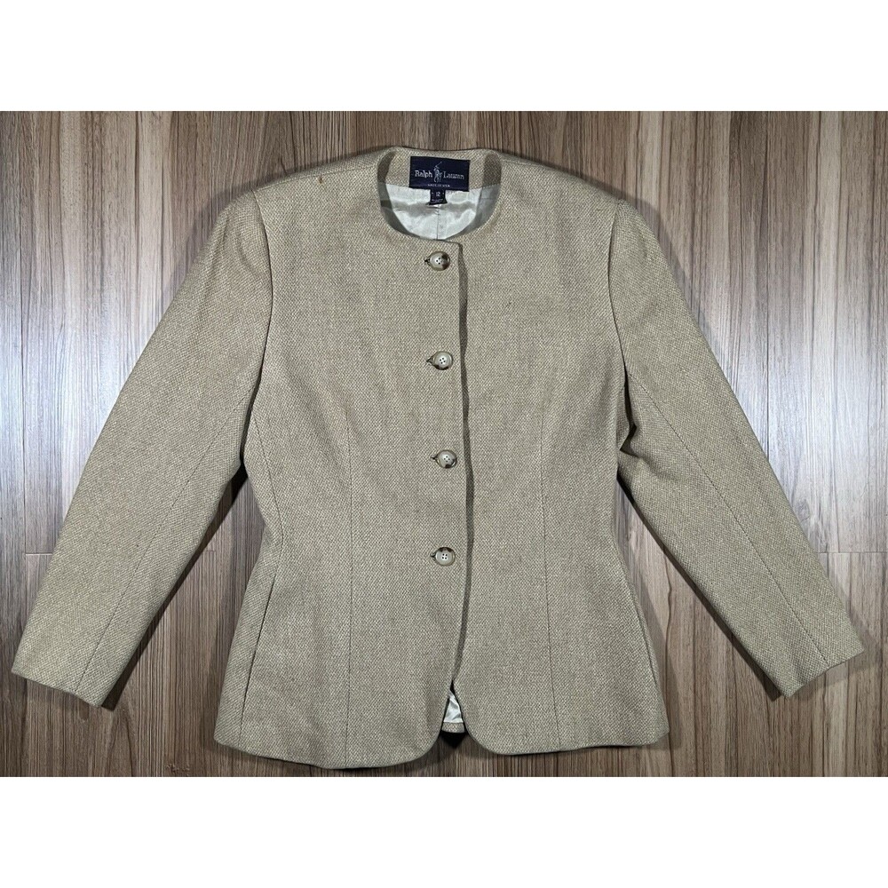 Ralph Lauren Collection Purple Label Camel Tan Blazer Size 12 Made In USA Wool